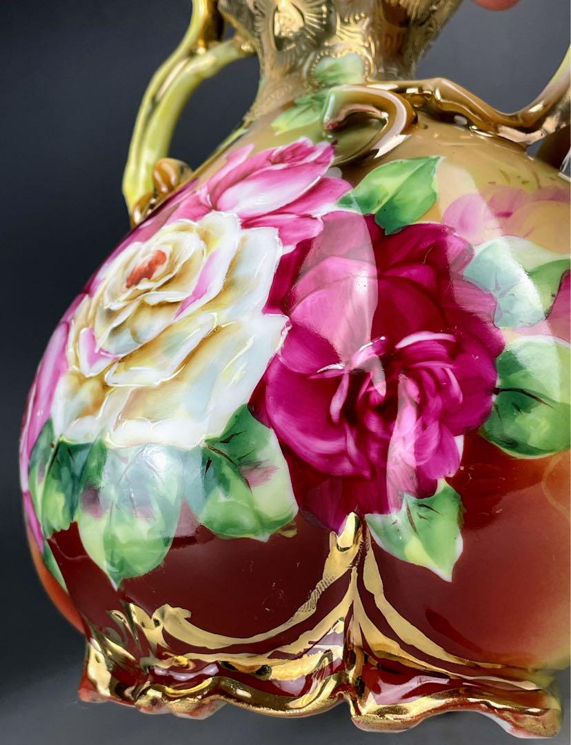 オールドニッポン 22．8cm アールヌーボー薔薇紋 花瓶