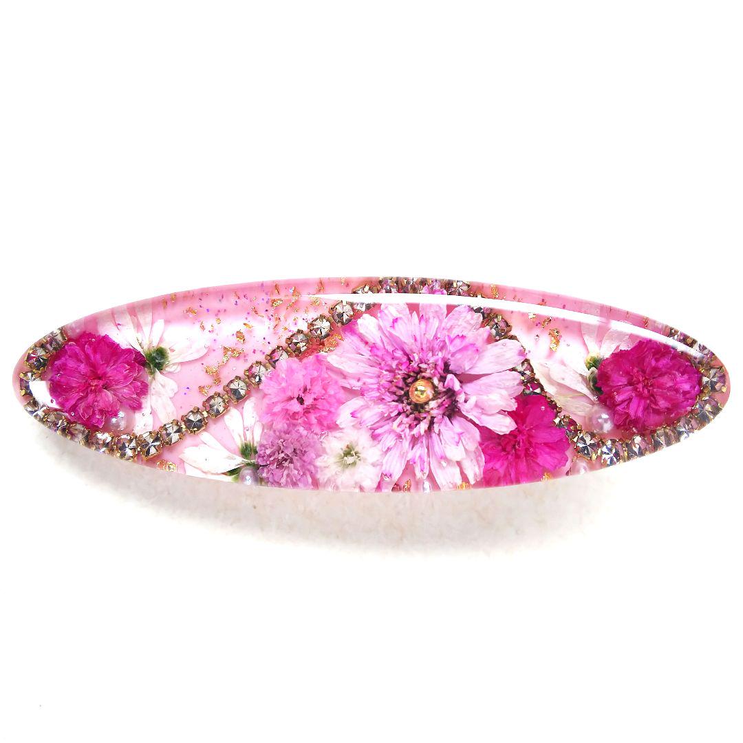 ヘアクリップ レジン 6.5cmオーバル カラフルマトリカリアとミニ