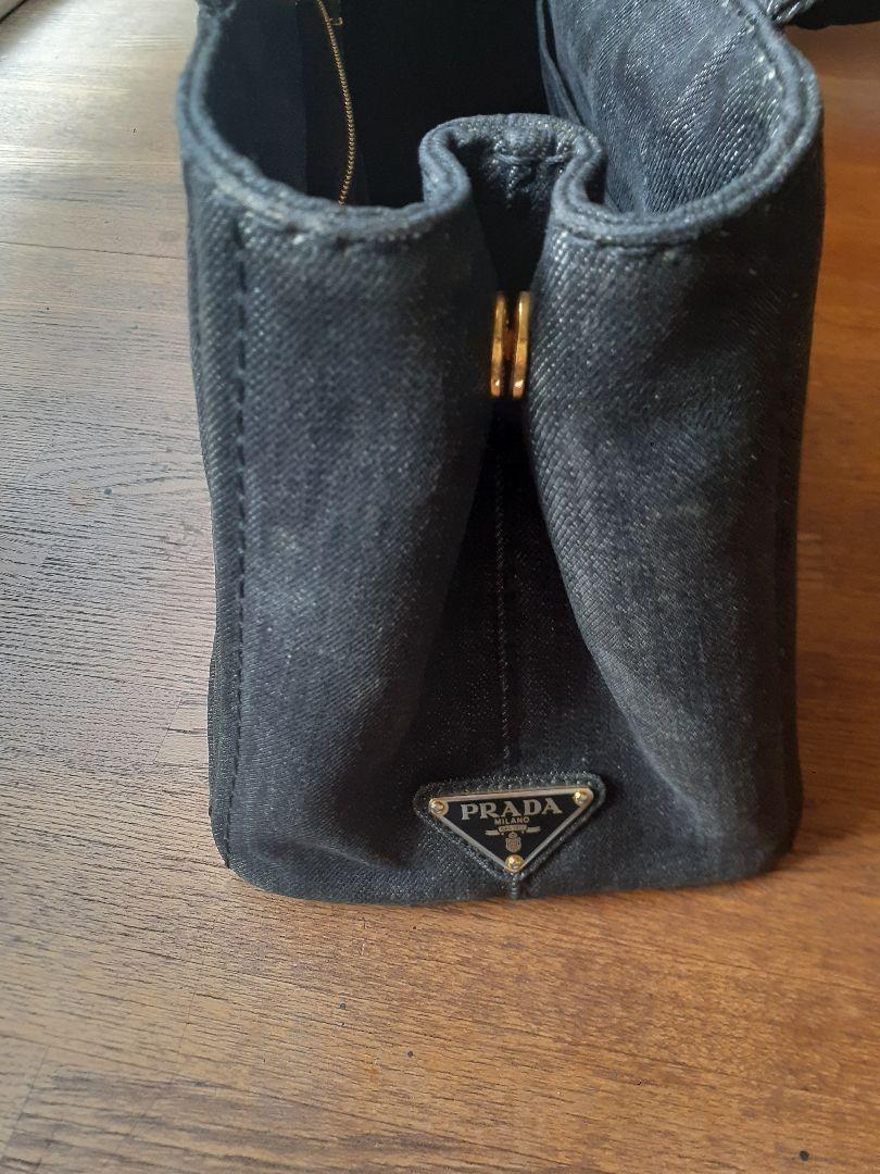 PRADA プラダ カナパ S 2way ハンドバッグ デニム グレー PRADA カナパ S ショルダー付 2way デニム ハンドバッグ グレー