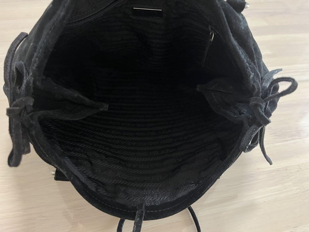 PRADA 巾着バッグ スエード ブラック