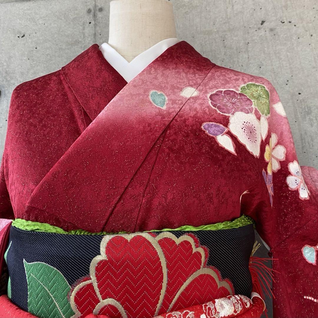 振袖 正絹 ② 正絹 振袖 二尺袖 市松模様 鳳凰 綸子 金駒刺繍 八掛が最高