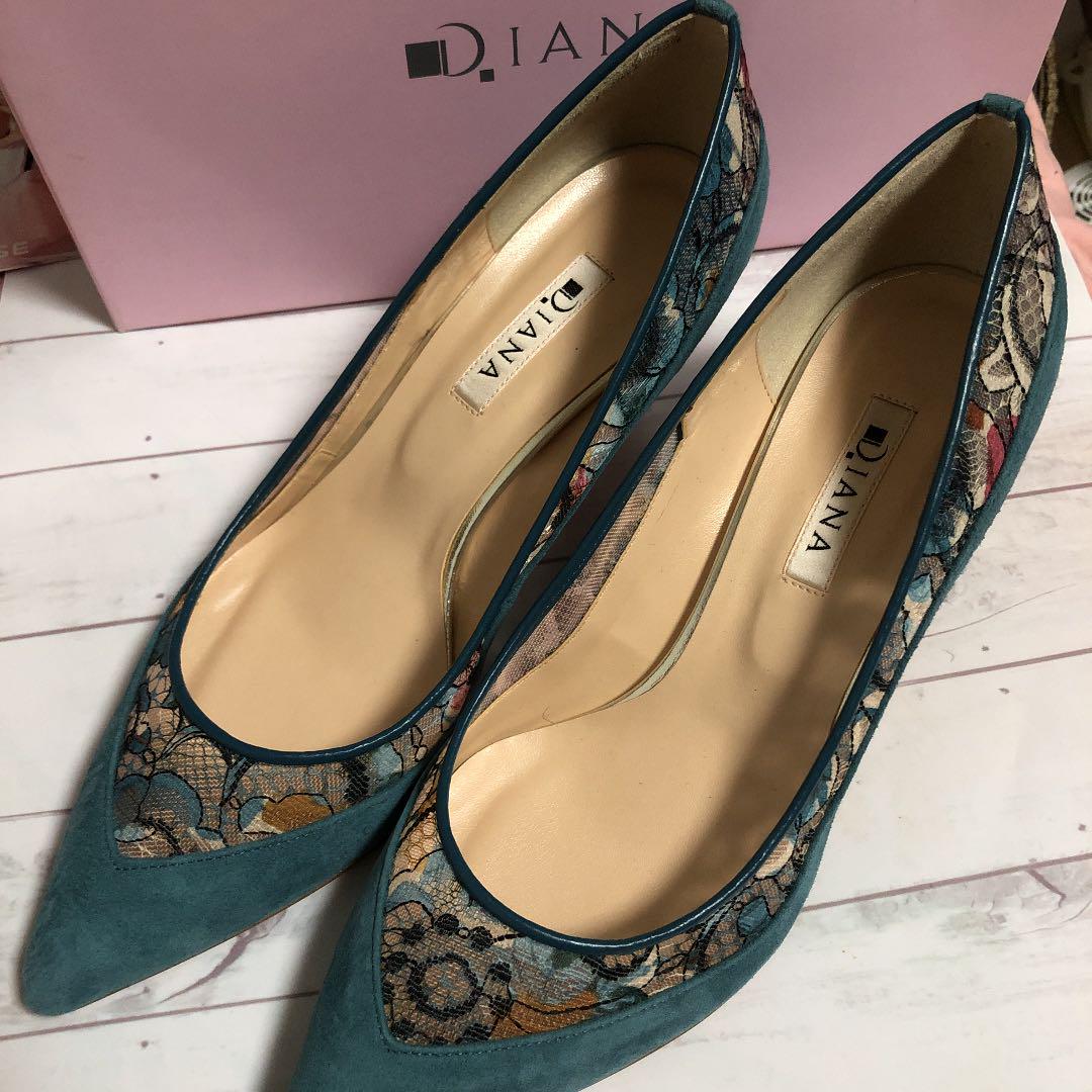 DIANA ダイアナ パンプス レース スエード グリーン