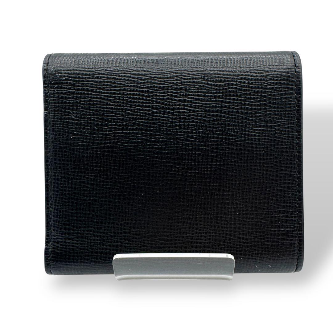 【美品】　BALLY　バリー　三つ折り財布　レザー　ロゴ金具　ブラック 美品】BALLYバリー三つ折り財布レザーロゴ金具ブラック