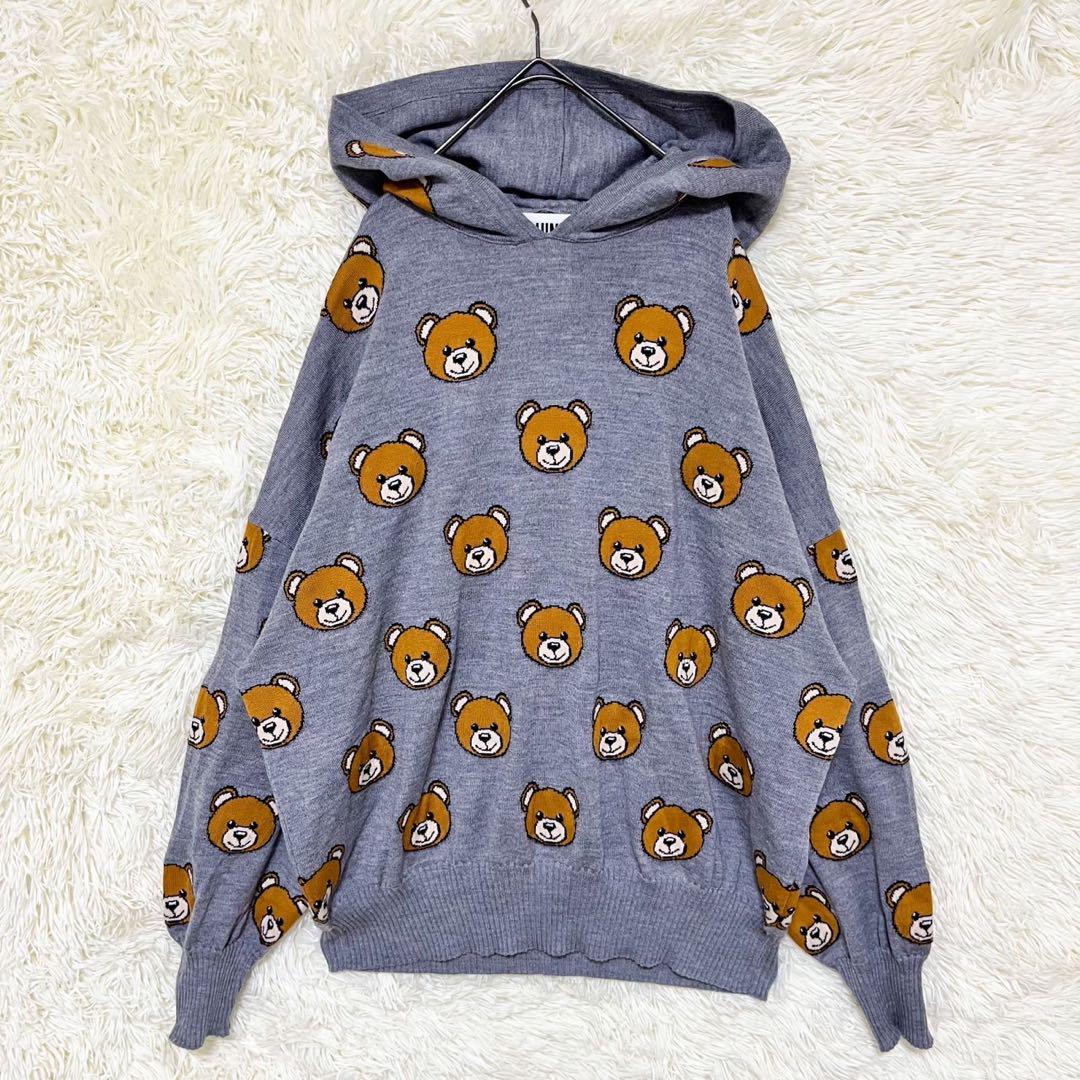 MOSCHINO くま総柄 フーディーニット