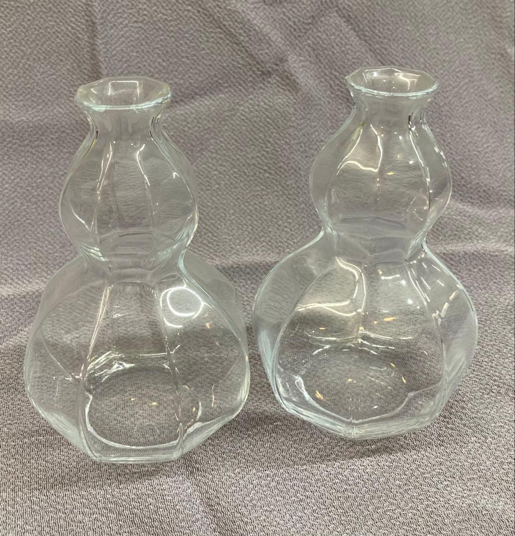 B347s ガラス瓢形面取り徳利 2本　酒器　冷酒　燗酒