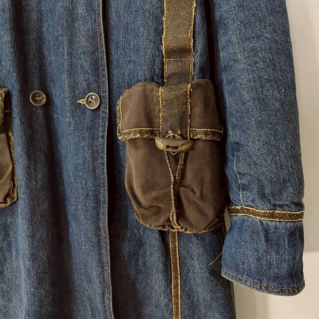 希少 イタリア 古着 デニム ロングコート キルティング 中綿 ITALY 希少 イタリア 古着 デニム ロングコート キルティング 中綿 ITALY