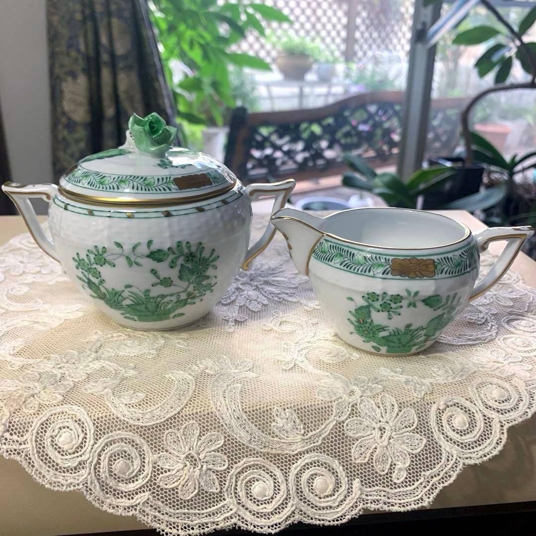 美品☆ヘレンド インドの華 シュガーポット、クリーマー2点セット