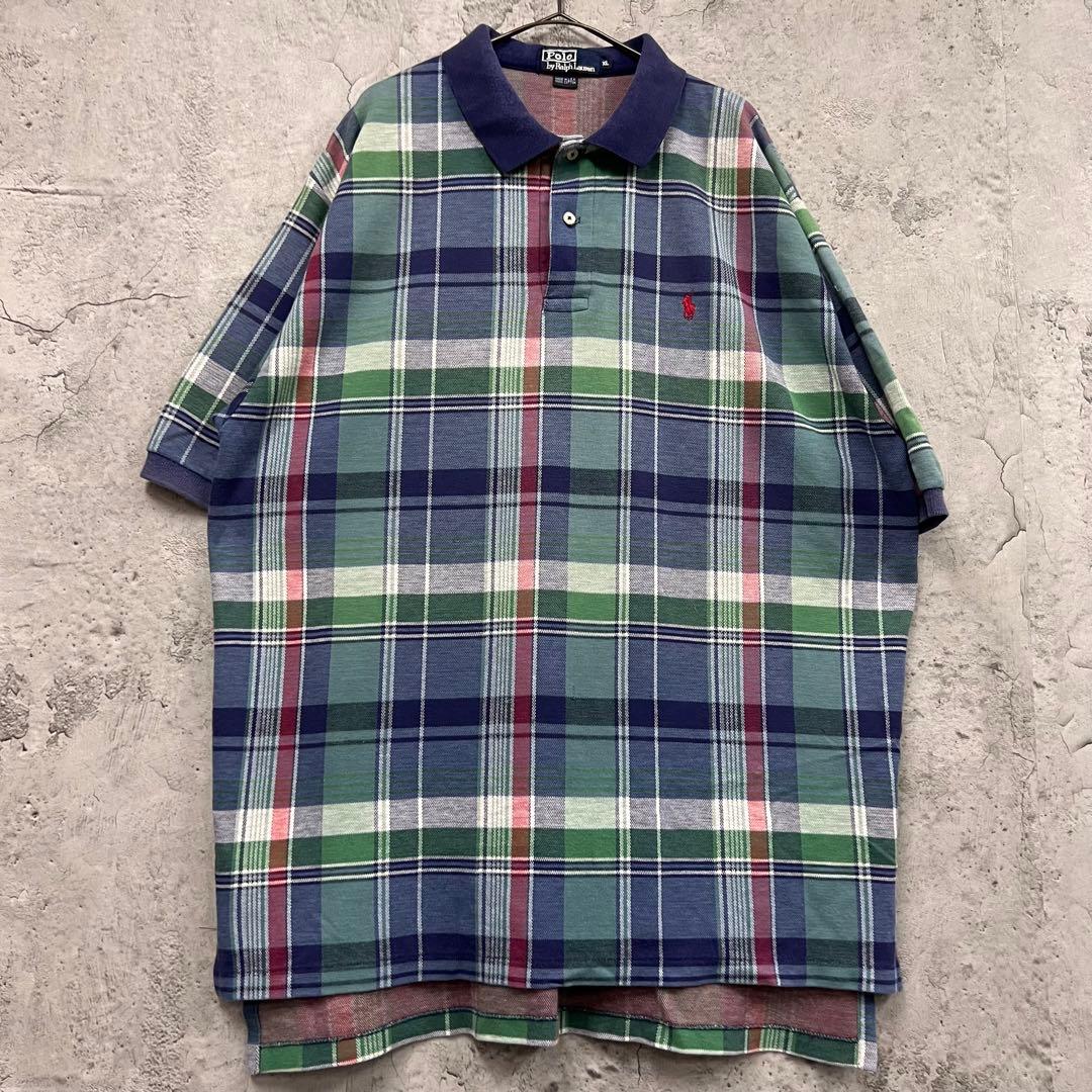 ☆USA製古着☆【ポロ ラルフローレン ポロシャツ】チェック メンズ2XL
