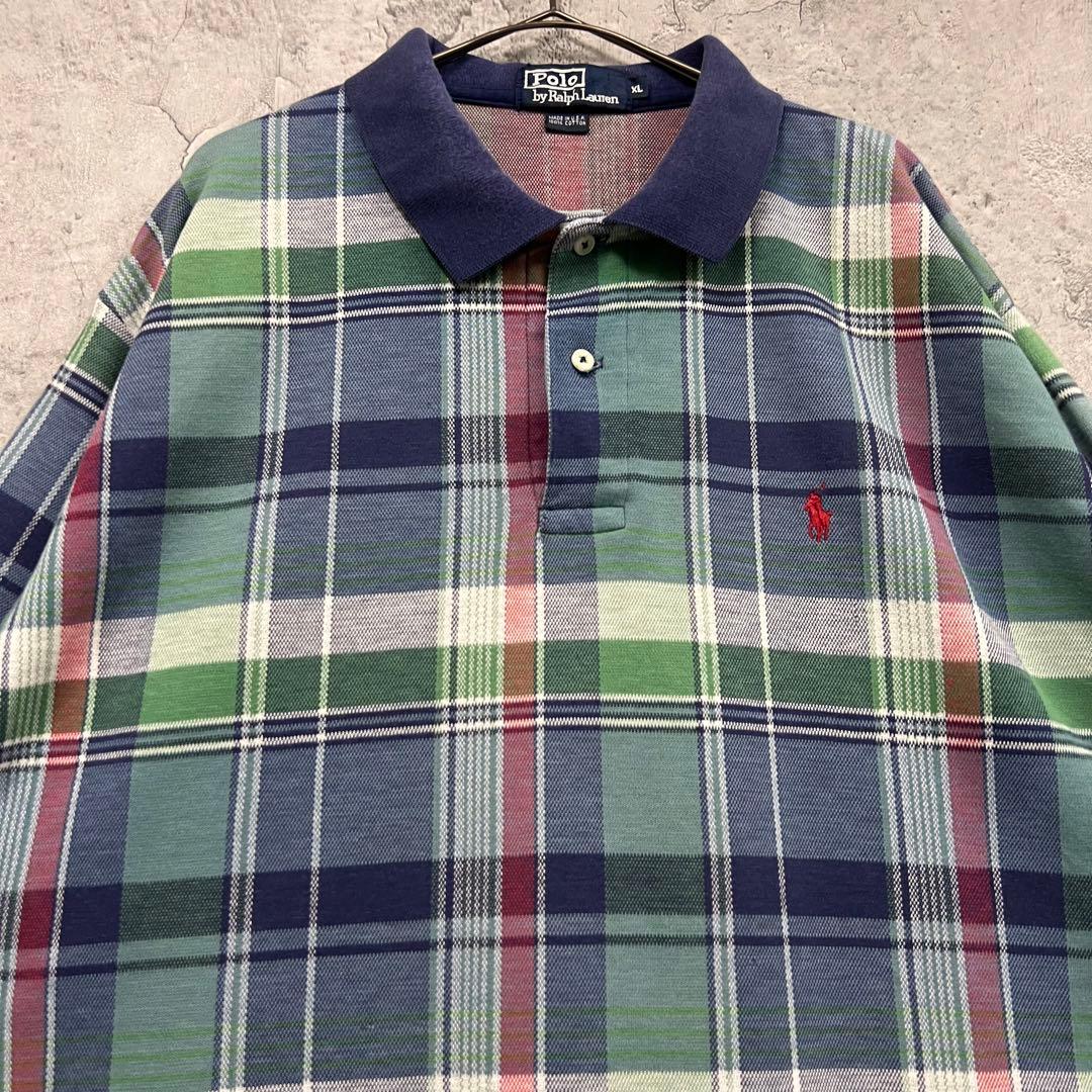 ☆USA製古着☆【ポロ ラルフローレン ポロシャツ】チェック メンズ2XL