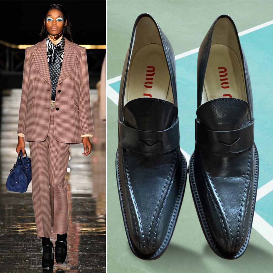 イタリア製 ミュウミュウMiu Miu ブラック ローファー ヒールパンプス38