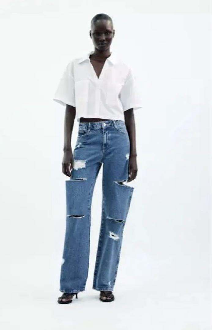 【ZARA】Z1975 ストレートミッドライズカットアウトダメージ加工 Z1975 ストレートミッドライズカットアウトダメージ加工ジーンズ