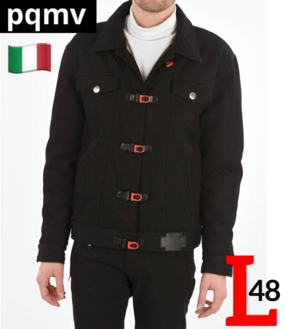 古着 pqmvイタリア製 ブラックデニム中綿ジャケット 48L