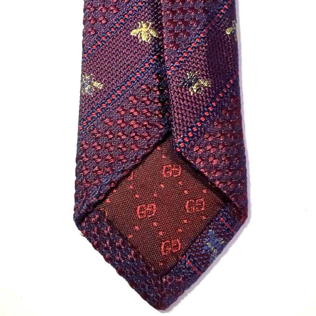 GUCCI グッチ　ネクタイ　蜂　ストライプ　シルク　現行タグ　ジャガード織