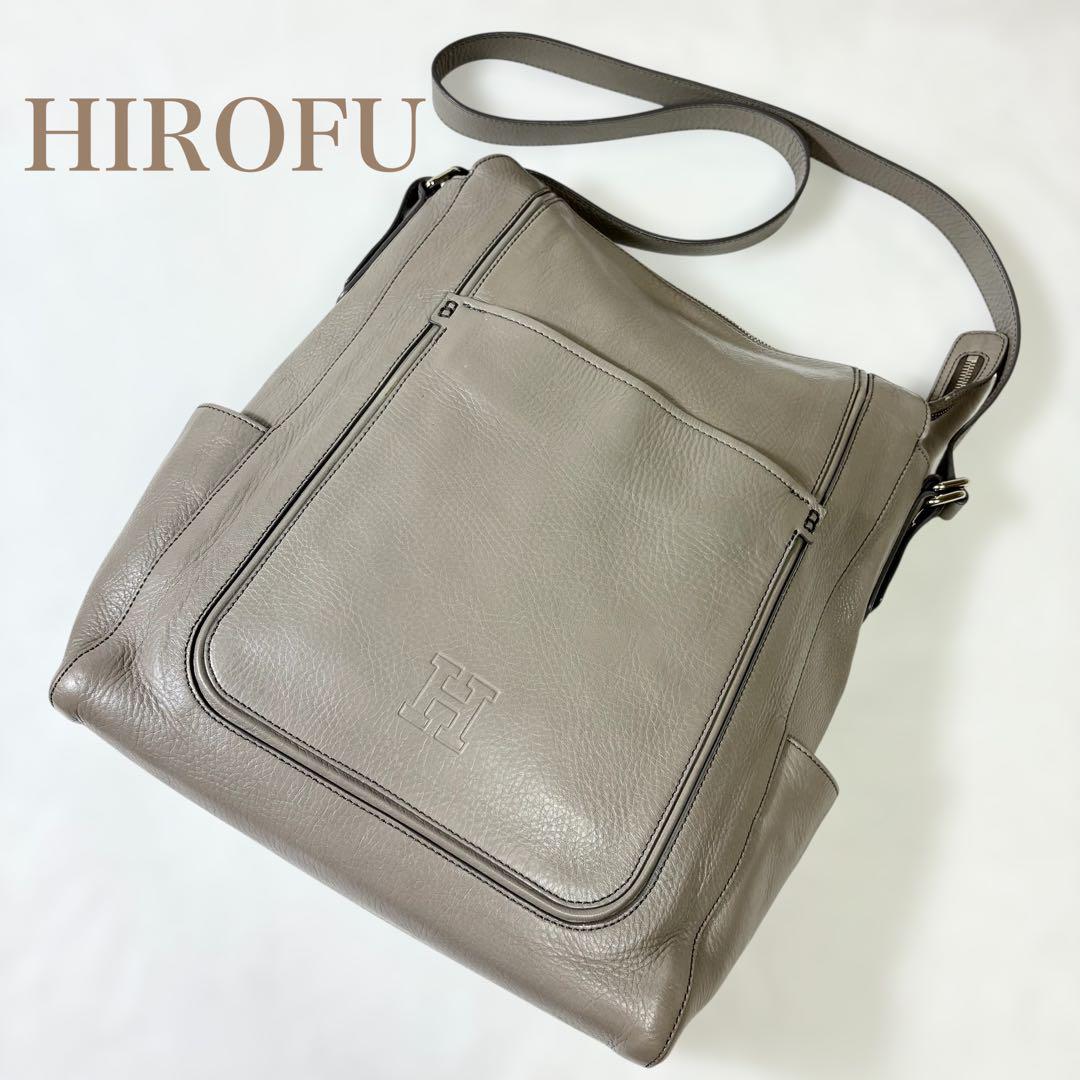 ヒロフ Hロゴ 2way ショルダーバッグ レザー グレージュ シボ革