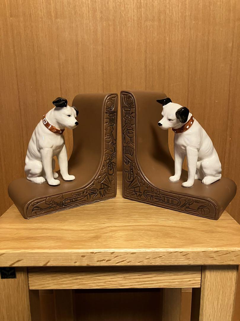 ビクター犬　ニッパー君　ペア陶器製ブックエンド【美品　希少価値】