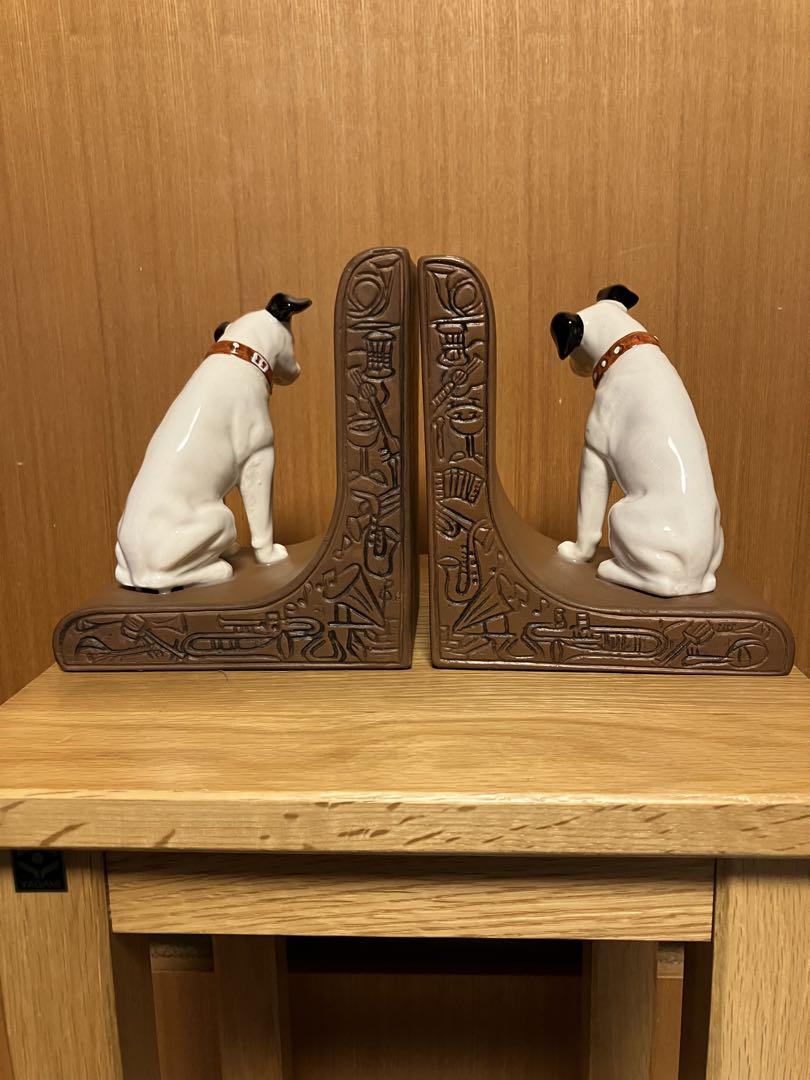 ビクター犬　ニッパー君　ペア陶器製ブックエンド【美品　希少価値】