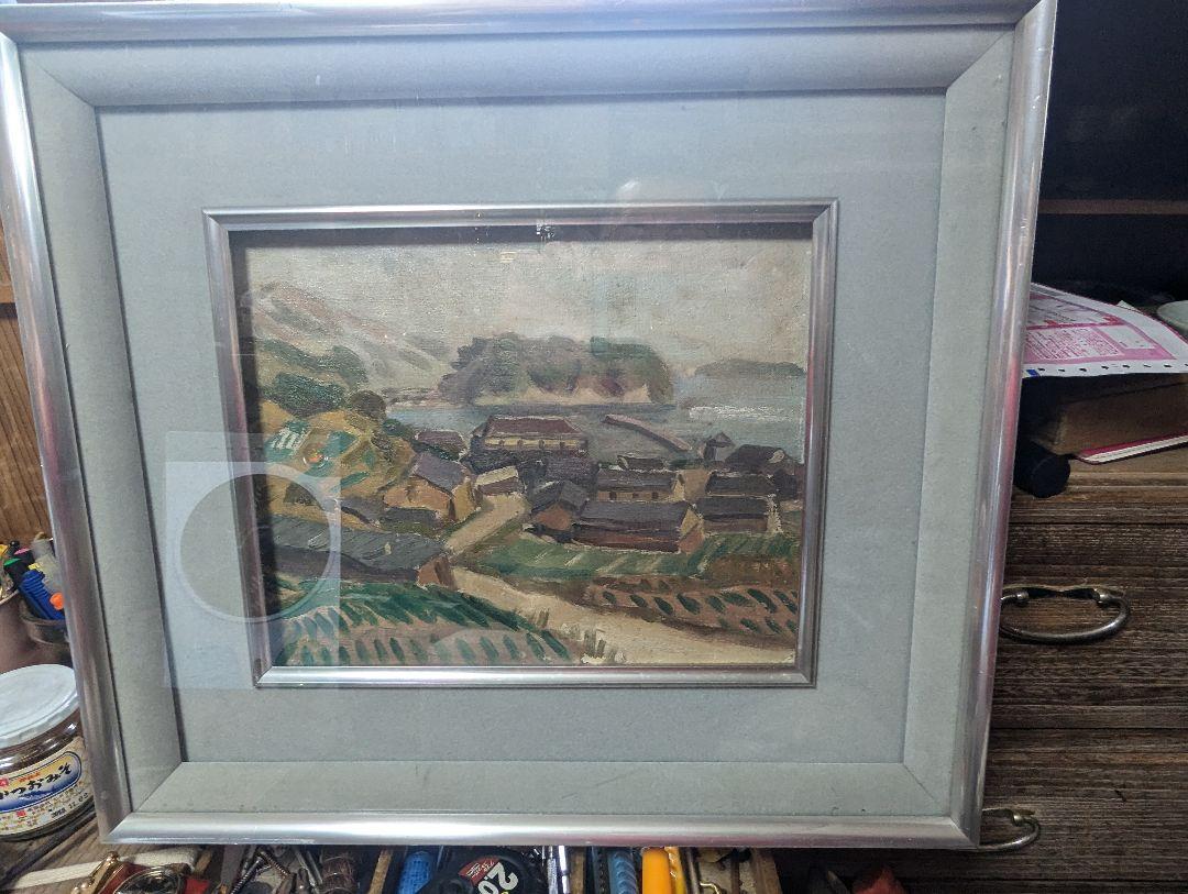 油彩画、4号、幅47x42センチ、風景画、木村盤男作、
