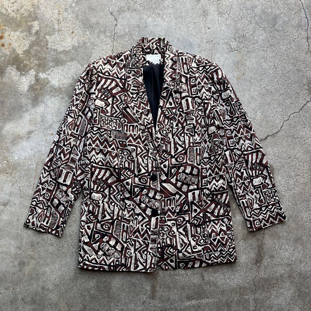80’s 90’s 100% silk デザインジャケット メンズ L