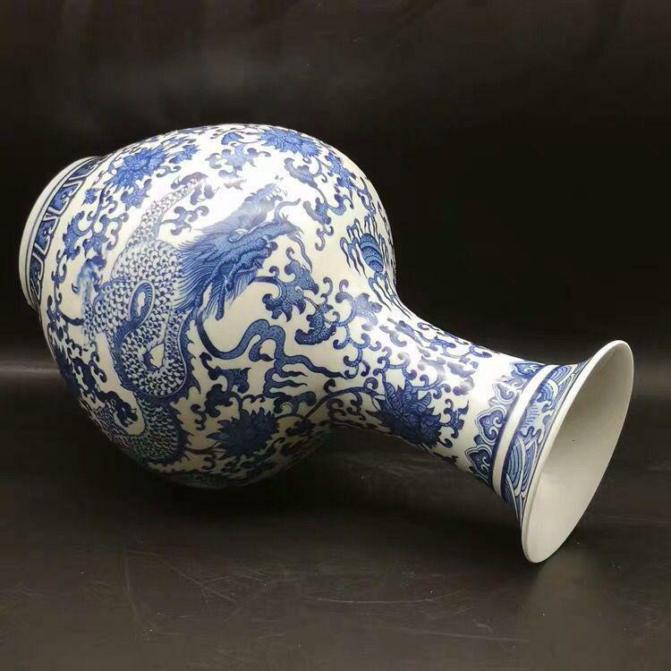 乾隆ツルです花瓶  工芸品 美術品 置物 乾隆青釉龍鳳瓶 工芸品 陶磁器 装飾品 花瓶 花器 美品 美術品
