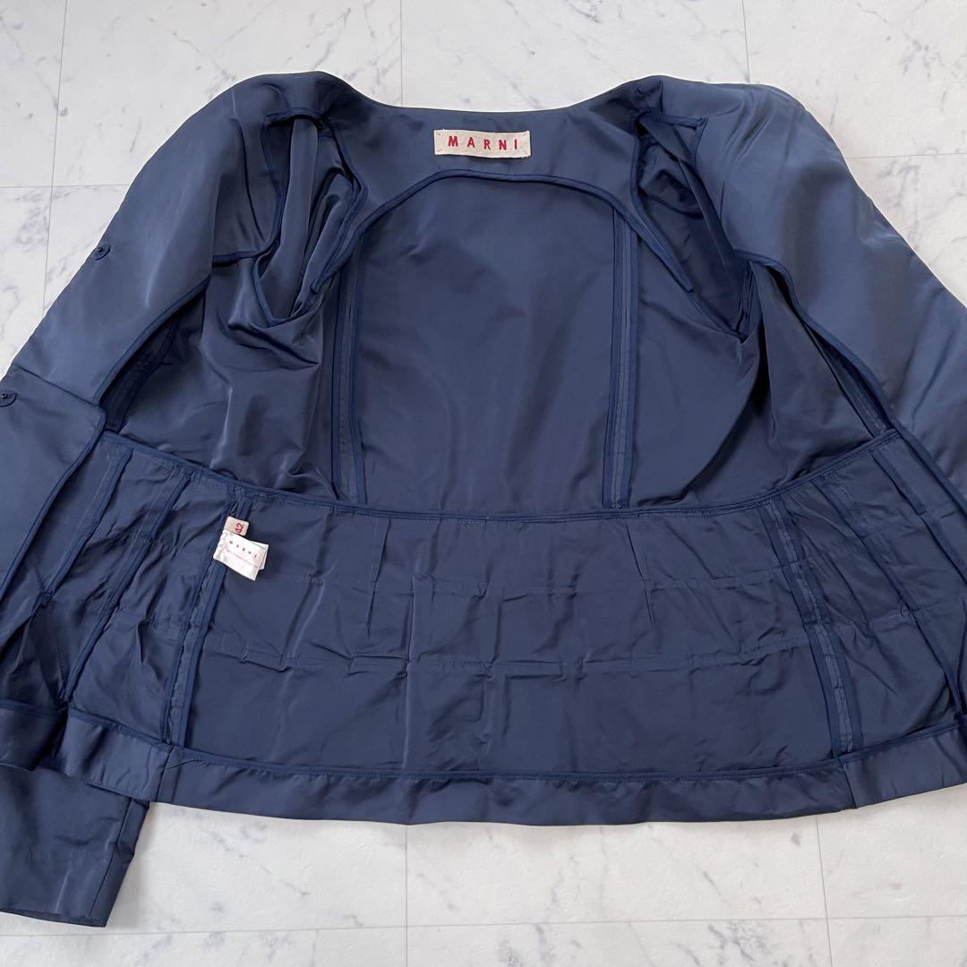 美品✨MARNI 変形フリルジャケット ネイビー 42 ノーカラー ペプラム