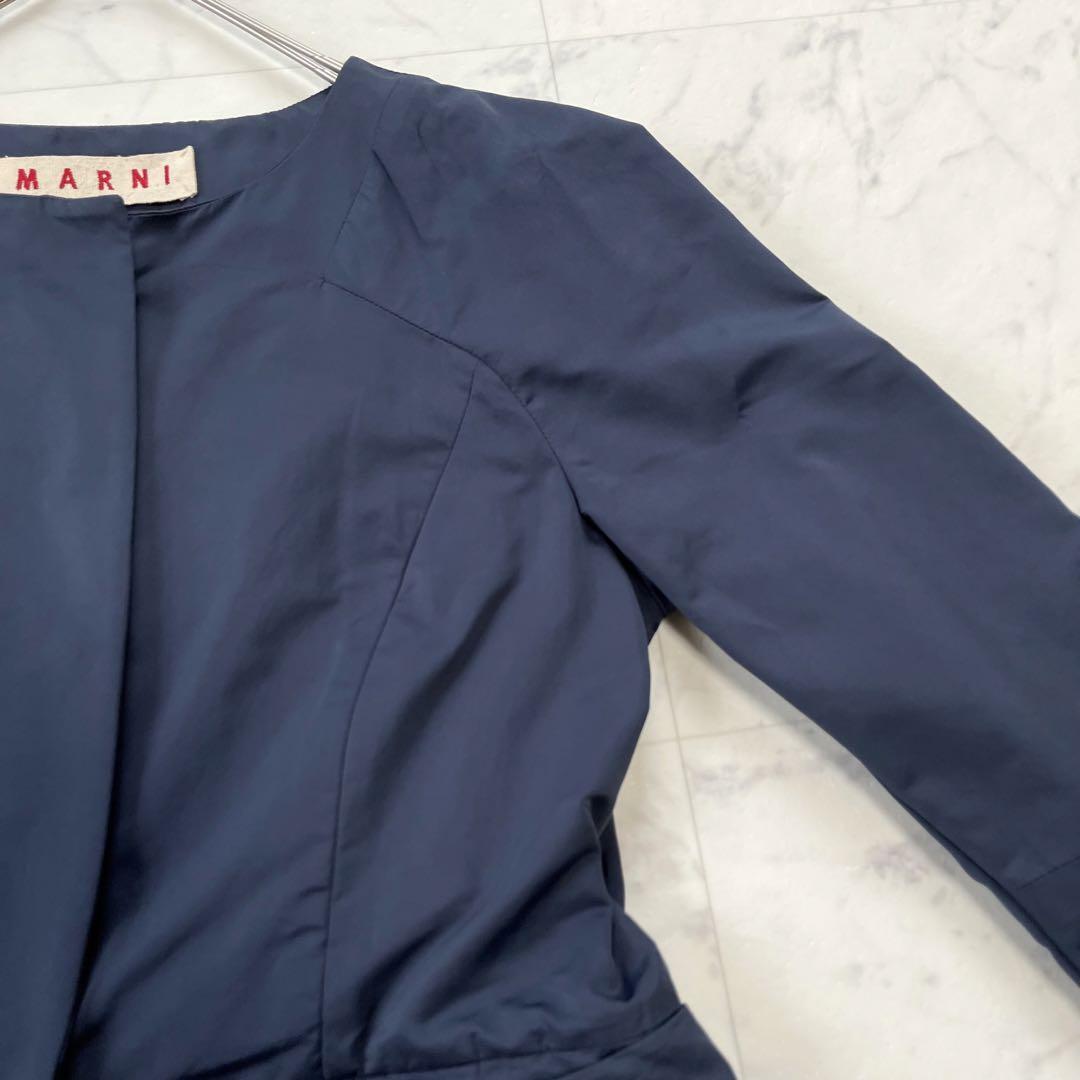 美品✨MARNI 変形フリルジャケット ネイビー 42 ノーカラー ペプラム