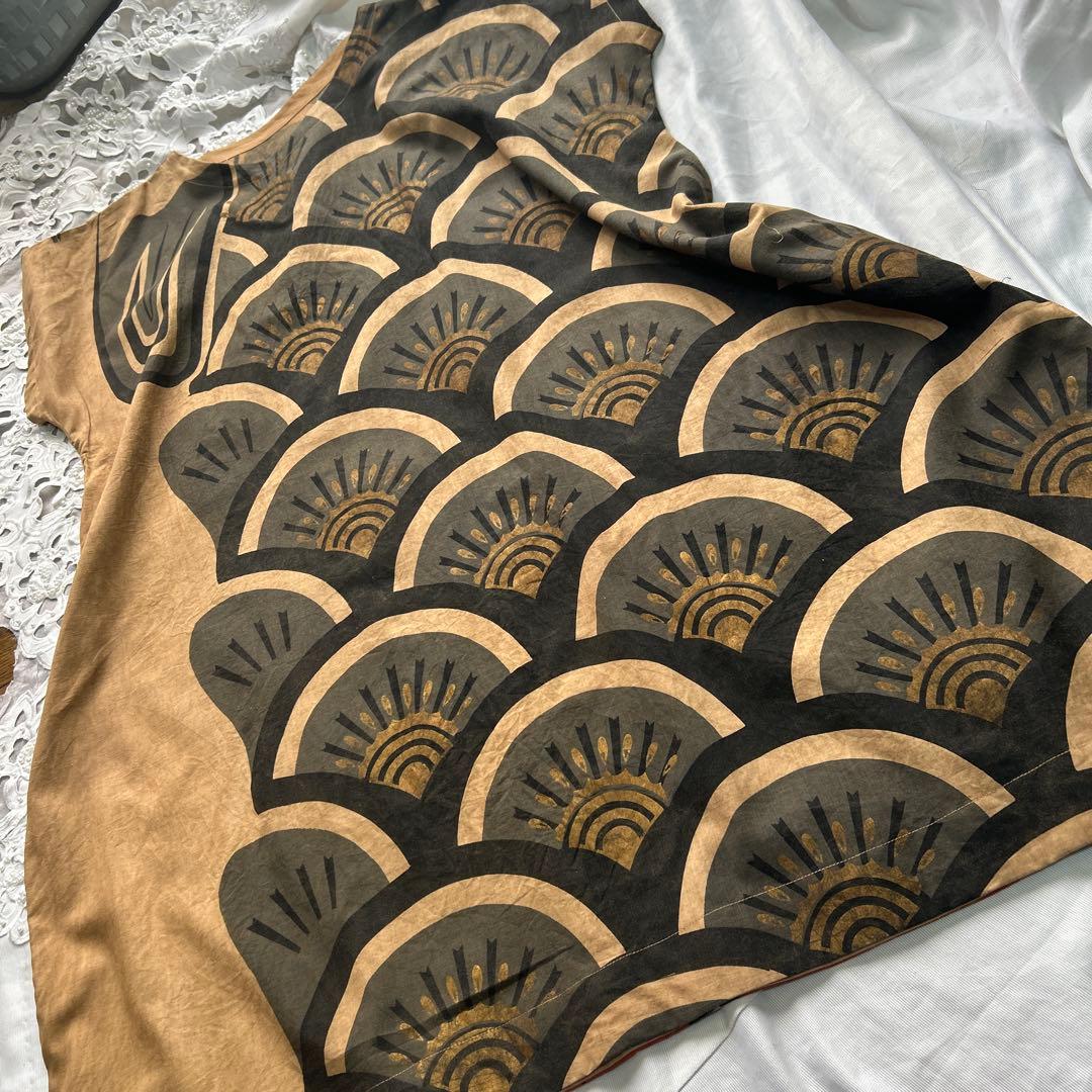 柿渋染め古布リメイク鯉幟の ロングワンピース