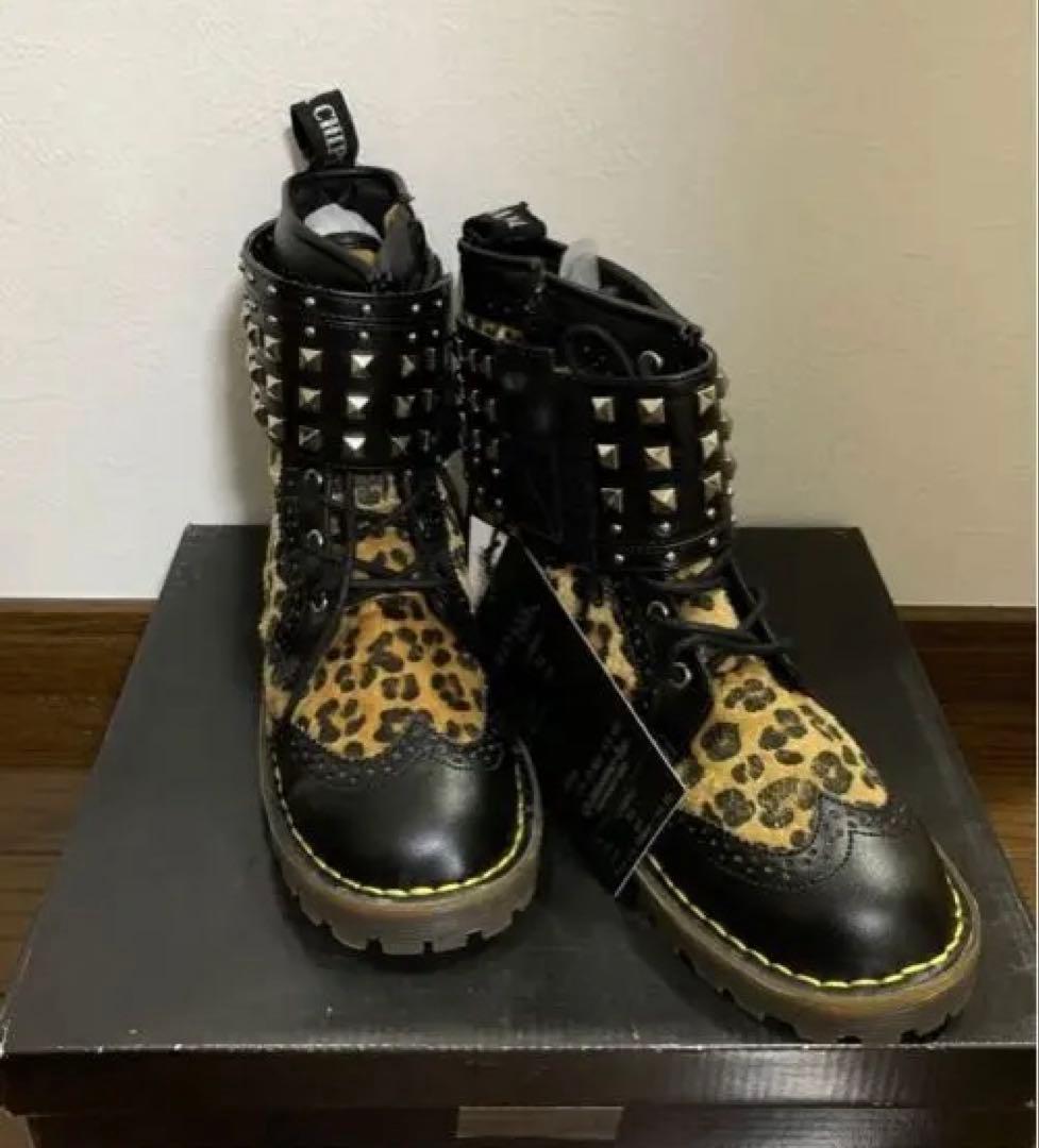 ブーツ 23cm レオパード柄 スタッズ付きブーツ17cm以上 BANANACHIPS