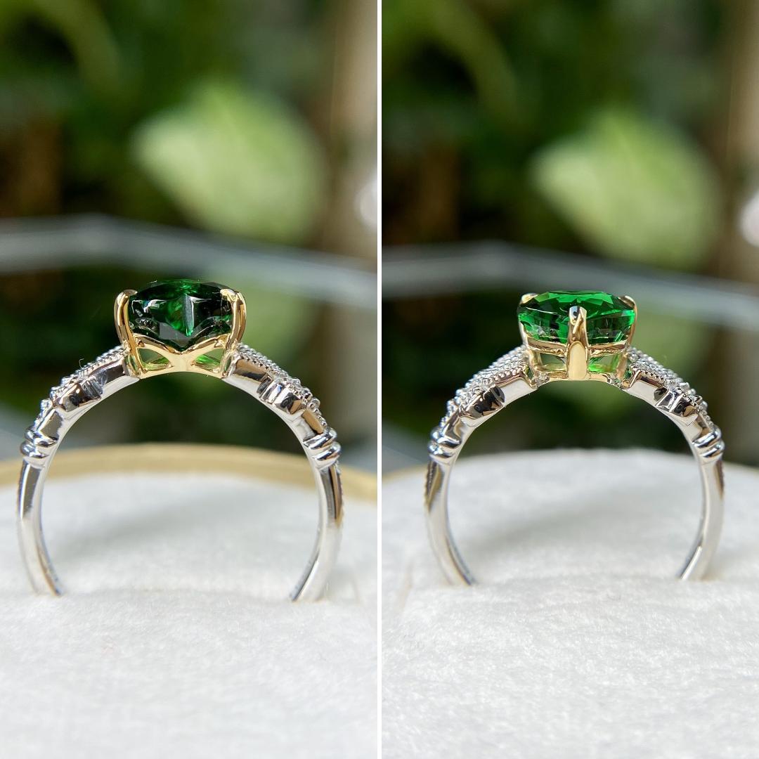 大粒レア☆天然ツァボライト ハートシェイプ 「希望のふた葉リング」1.7ct