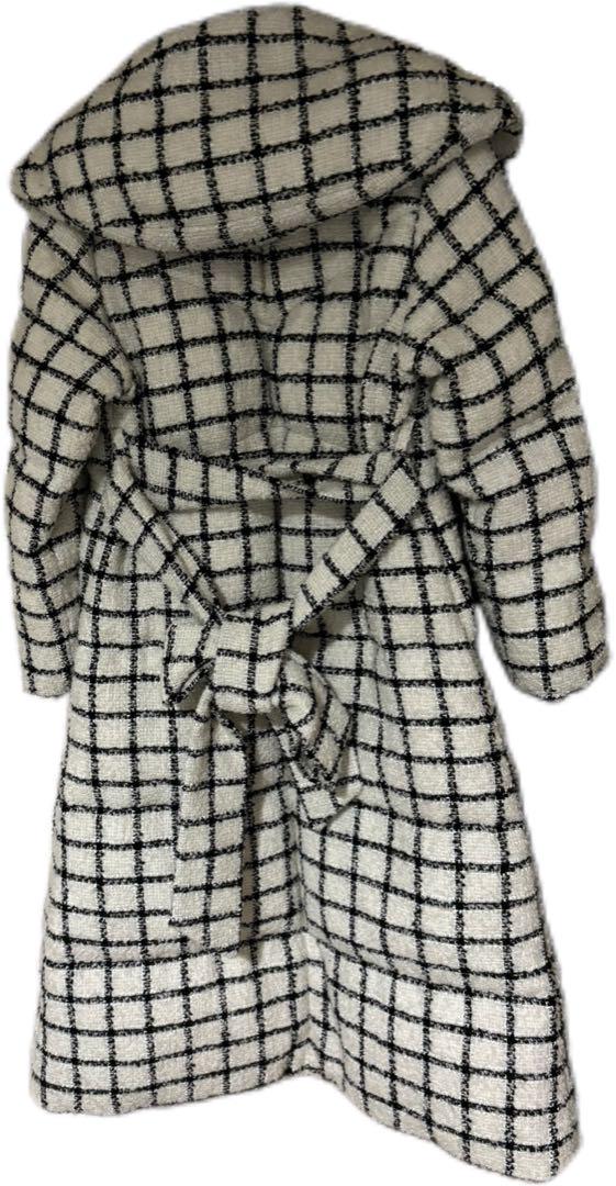美品】Loop Yarn Tweed Belted Down Coat 白 レディース