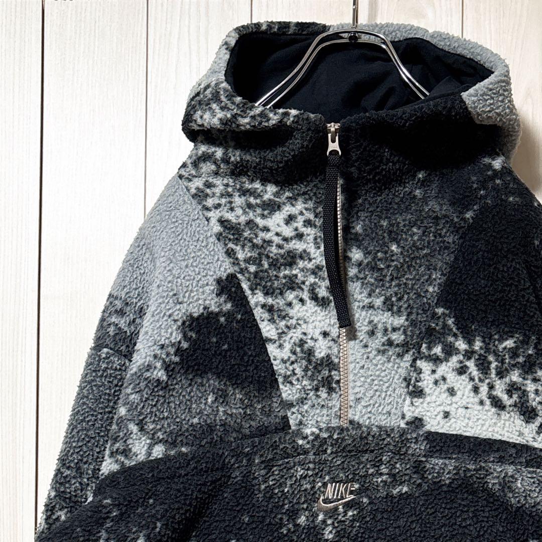 ナイキ ハーフジップ ボアフリースジャケット 刺繍ロゴ フーディ パーカーXL(LL)・NIKE