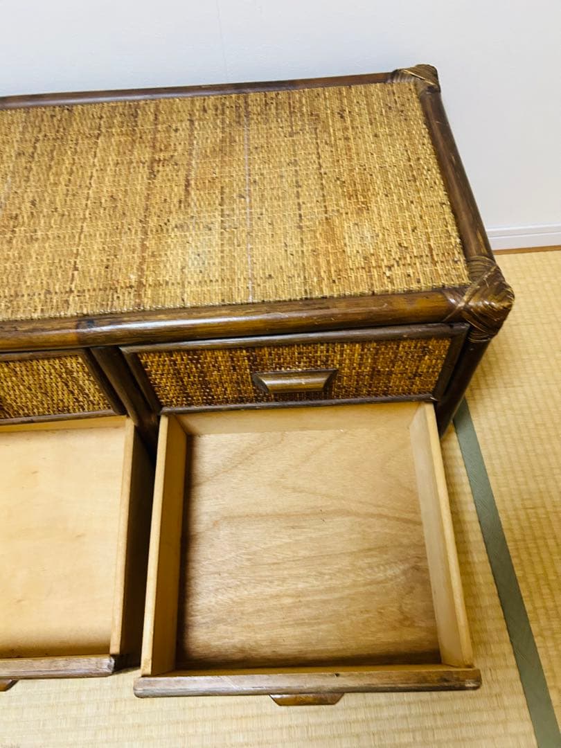 ビンテージ ラタン製ローボード