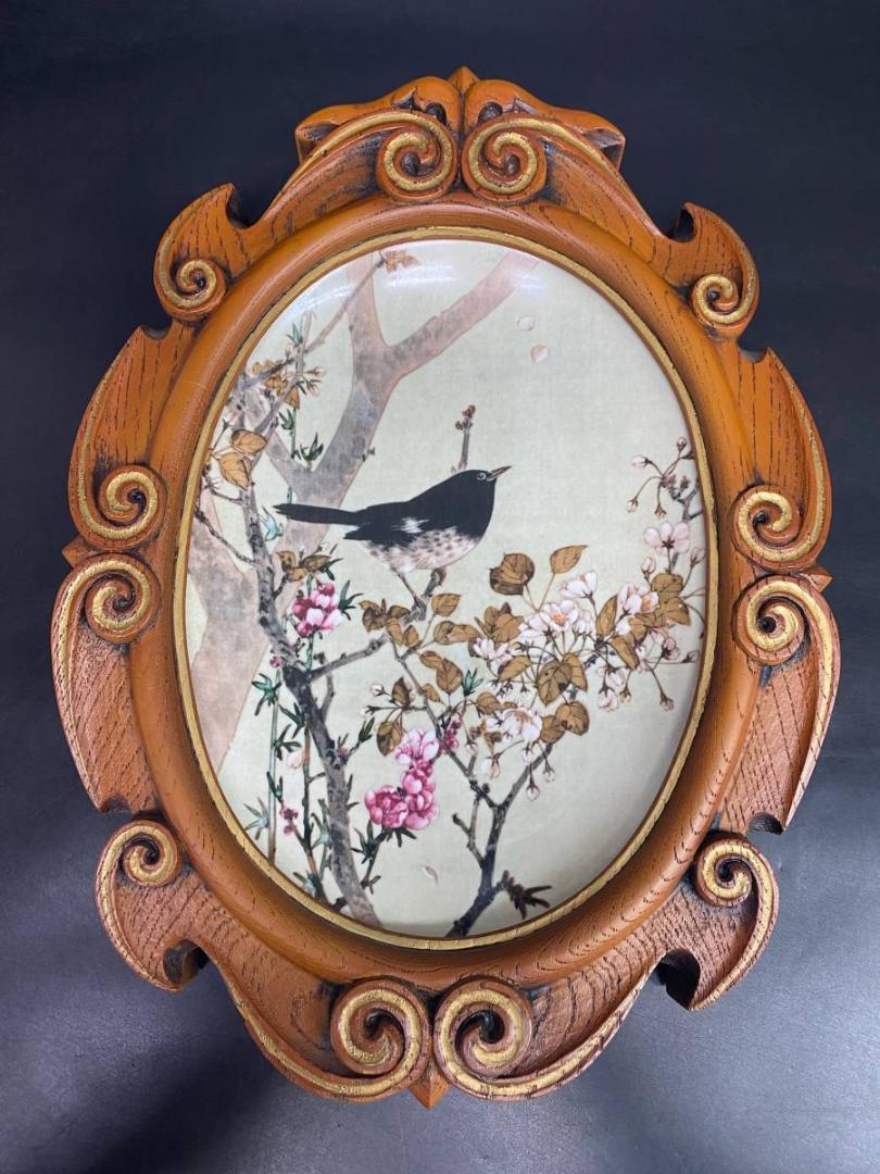 1530円 25%OFF 購入前確認 飾り皿 桜花小鳥図 渡辺省亭 花鳥画 日本画 インテリア 額縁 木枠