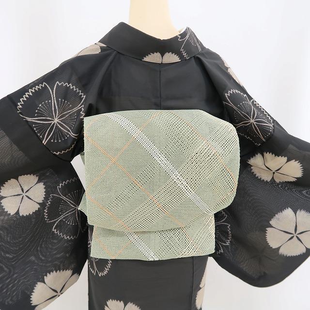N-772◇新品 羅 正絹 チェック柄 夏着物 八寸夏名古屋帯 夏帯