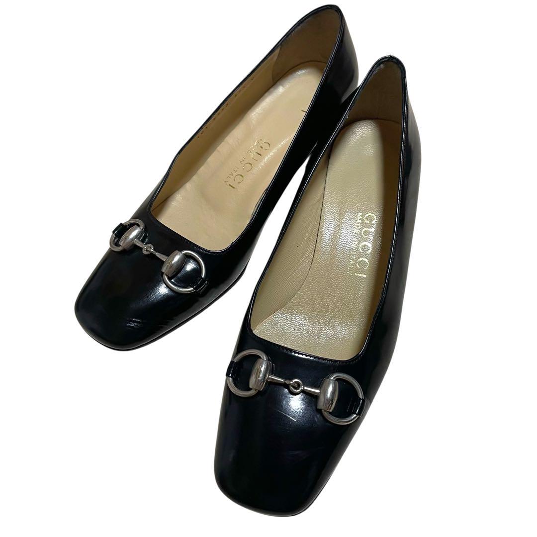 美品 24.5cm相当 GUCCI ホースビット パンプス 黒 レザー イタリア