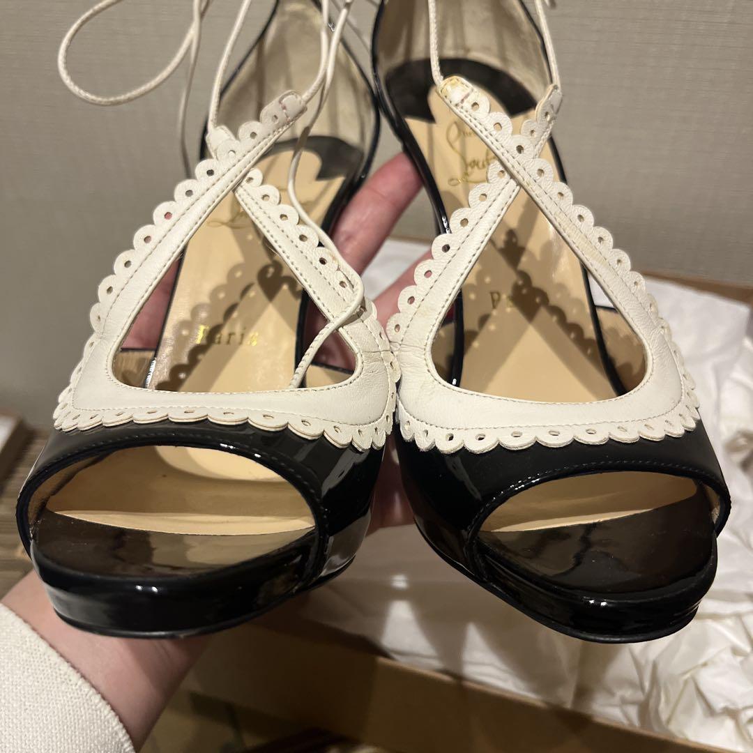 【美品】レースアップオープントゥハイヒール　クリスチャンルブタン