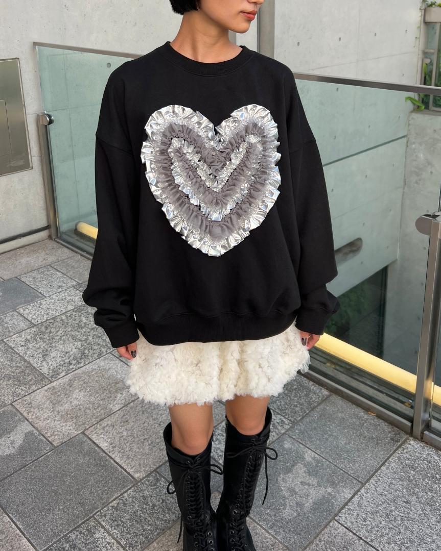 新品 POPPY Heart tulle sweatshirt (black)