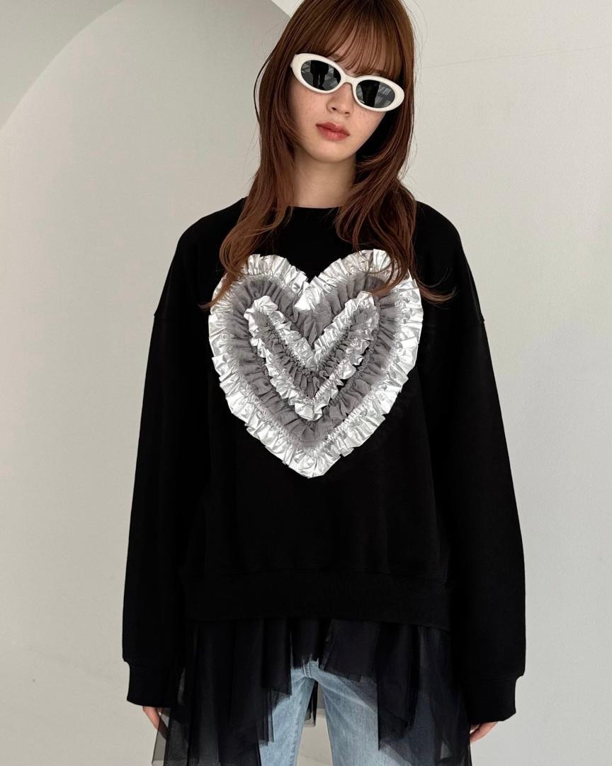 新品 POPPY Heart tulle sweatshirt (black)