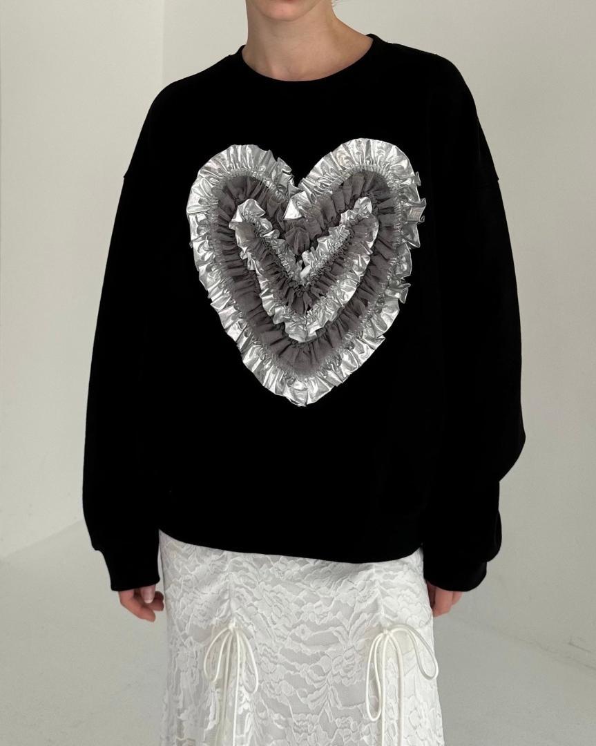新品 POPPY Heart tulle sweatshirt (black)