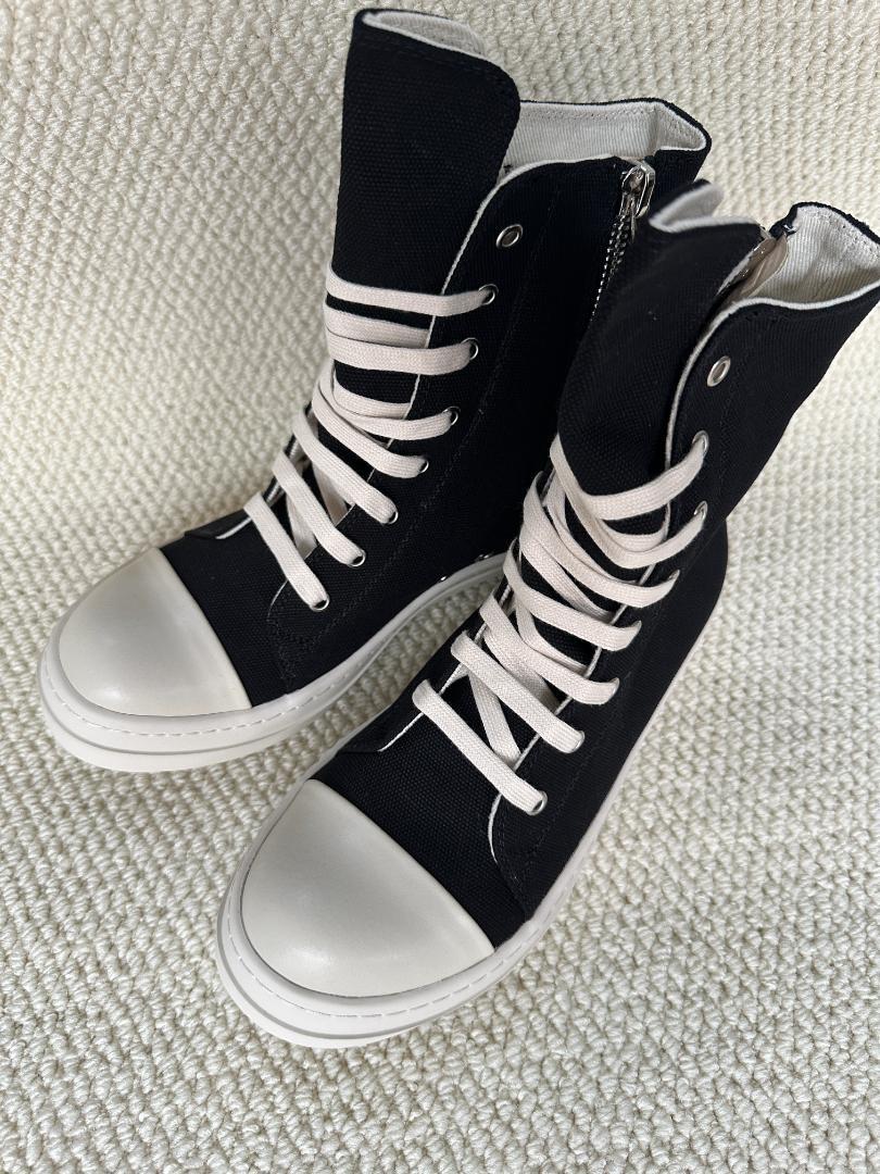 RickOwens LACE UP HI-TOP キャンバスシューズ 43 黒 RickOwens HI-TOP LACE UPキャンバスシューズ 黒 43