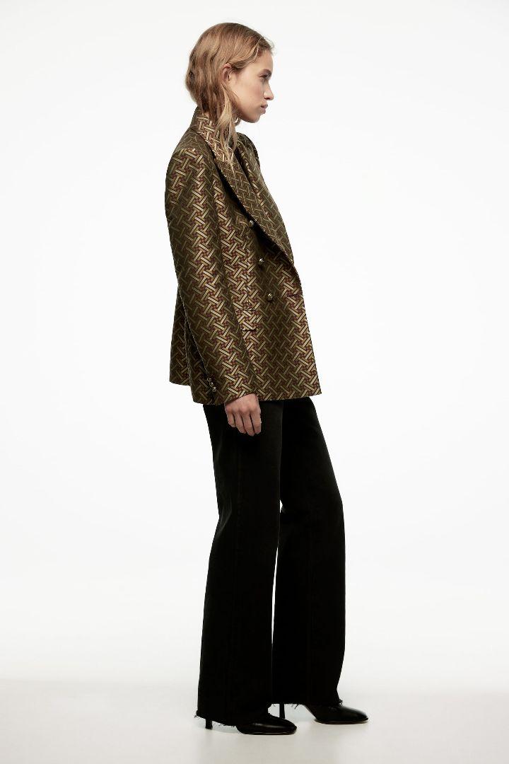 タグ付き★ザラ ジャガードクロスオーバーフロントブレザー Sサイズ カーキ ZARA ジャガードクロスオーバーフロントブレザー Sサイズ カーキ