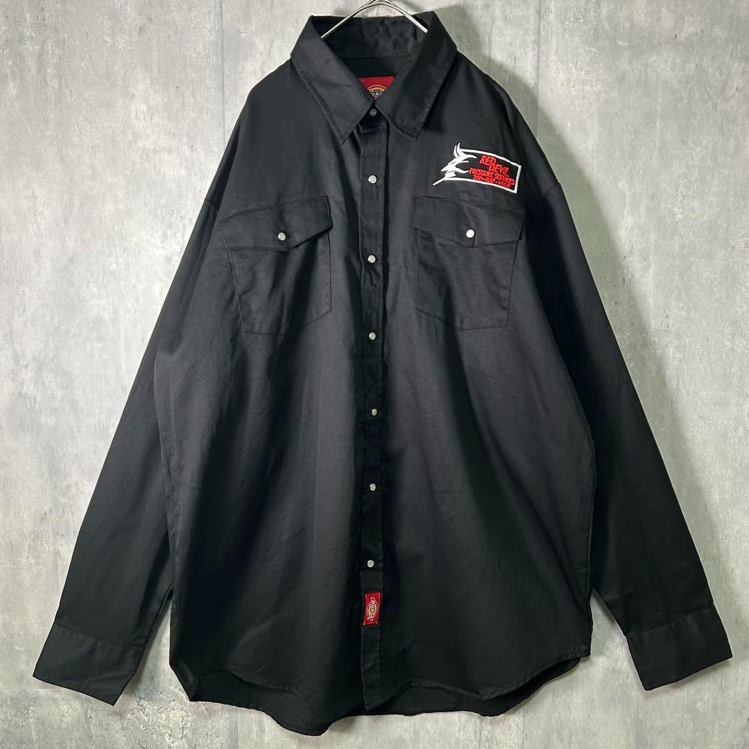 希少 Dickies red devil 刺繍 シャツ 黒 長袖