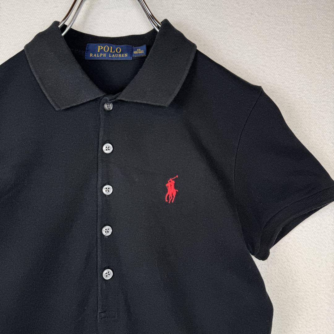 ラルフローレン レディースポロ XS 黒 赤ロゴ 美品