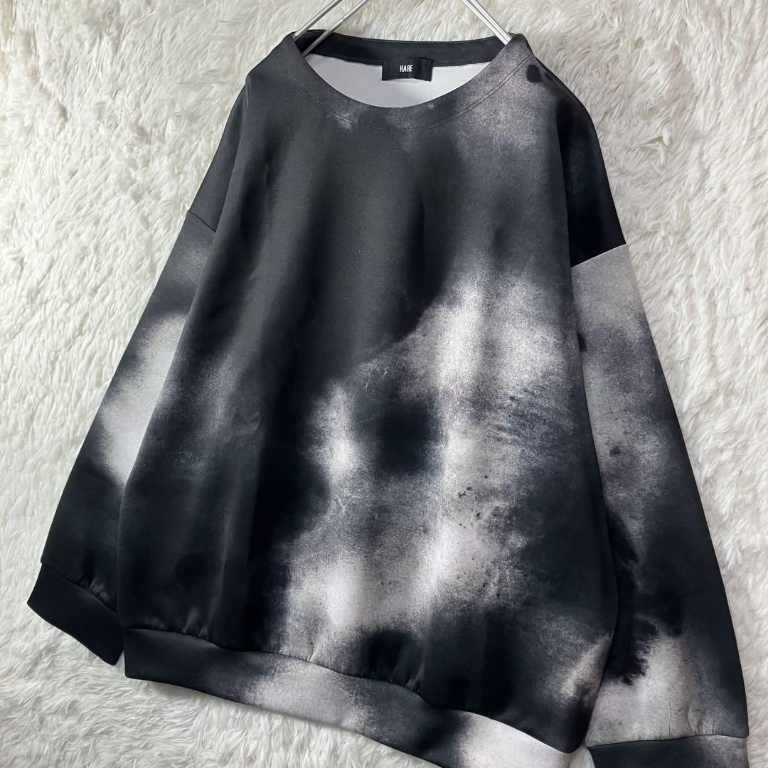 極美品 HARE CHiNPAN アートガラBIGプルオーバー ホワイトブラック