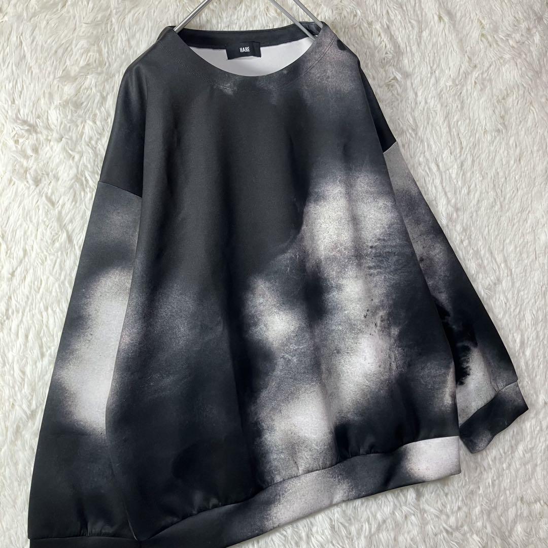 極美品 HARE CHiNPAN アートガラBIGプルオーバー ホワイトブラック