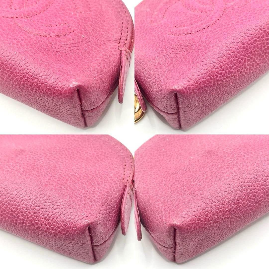 美品　CHANEL ココマーク コインケース 　ミニポーチ　キャビアスキンピンク