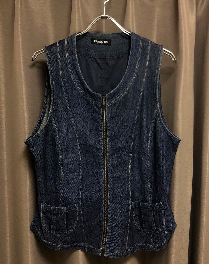 KANSAI BIS ダークデニムジップアップベスト ノースリーブ サイズ15号