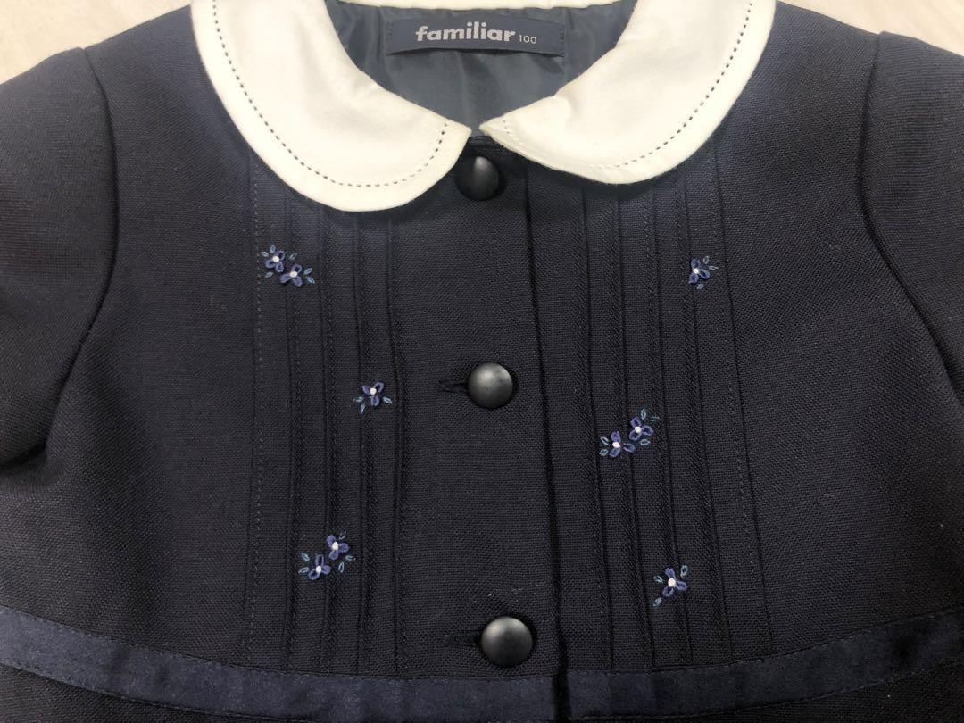 familiar 半袖ワンピース ネイビー 100cm 未使用 ファミリア 半袖ワンピース 刺繍入り 紺色 ネイビー お
