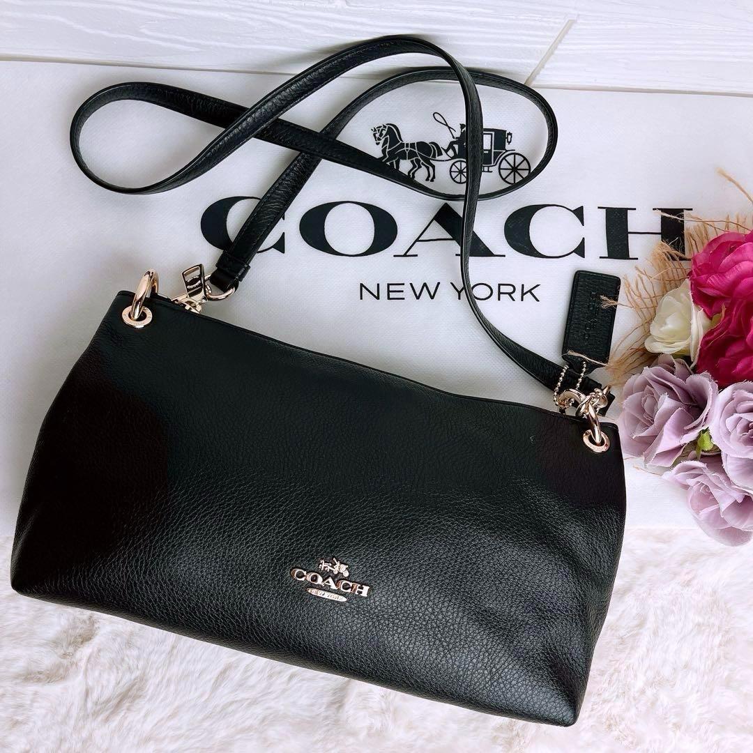 極美品☆COACHコーチ ショルダーバッグ ブラック シボ革 レザー