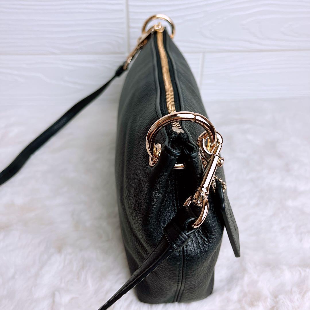 【送料無料】 極美品☆COACHコーチ ショルダーバッグ ブラック シボ革 レザー バッグ