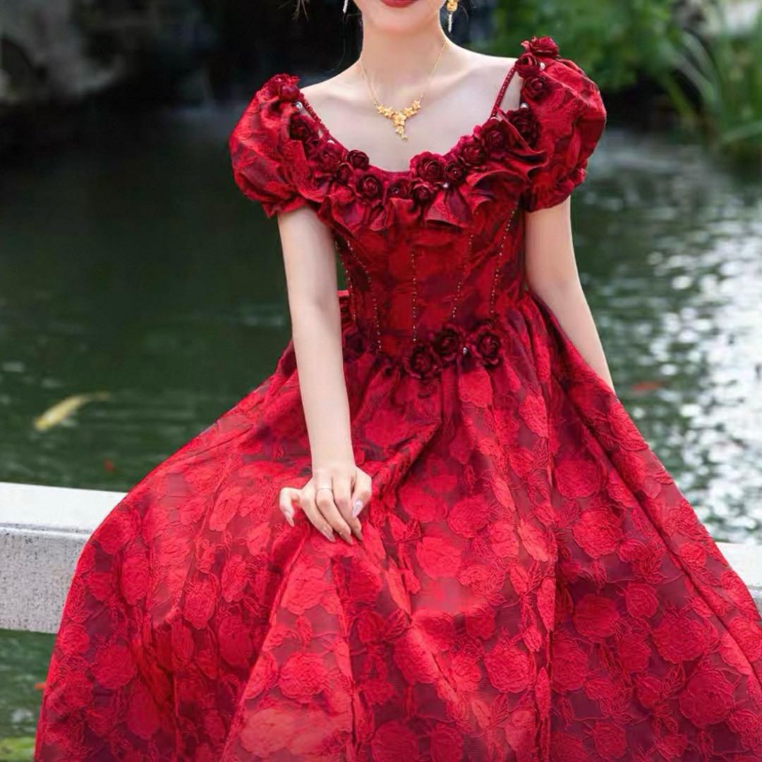 花柄生地にお花のデザインも 2wayのお袖のドレスM